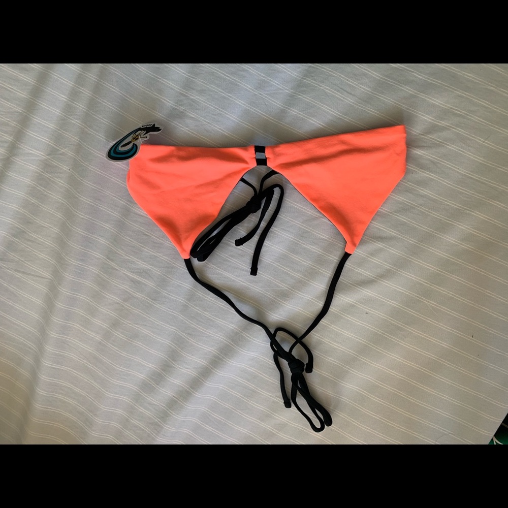 Neon Coral Tie-Back Bikini Top - Women's Swim